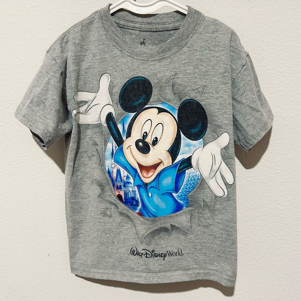 Hanes Gray and Blue Mickey Mouse Short Sleeve Tee